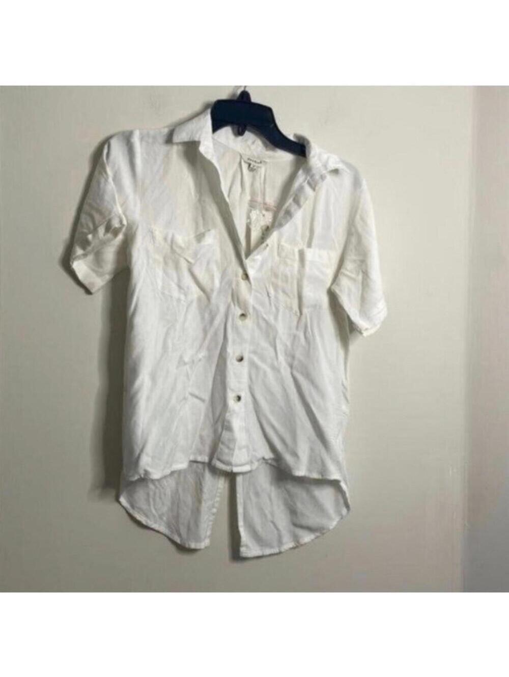 💕NWT Sim & Sam White Button Down Short Sleeve Lightweight Shirt Basic Minimal